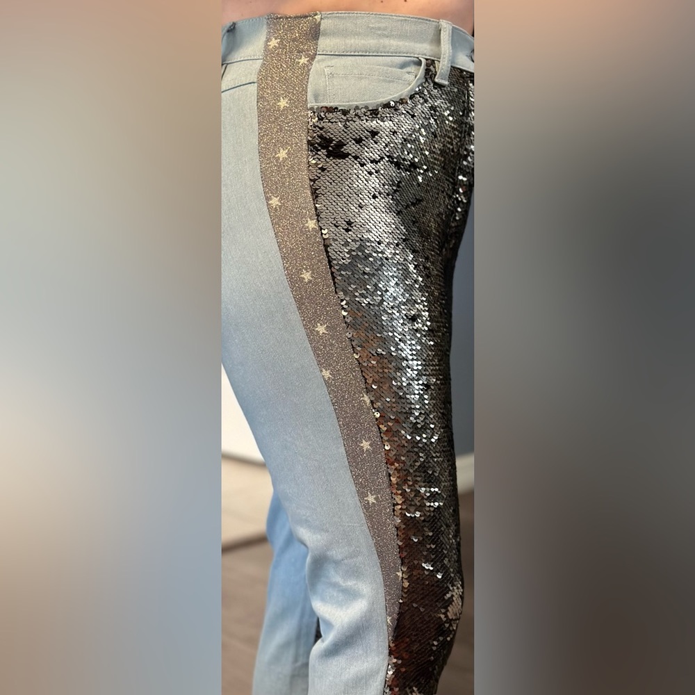 French Connection Women’s Jeans Reversible Flip Sequins Gunmetal Size 10 NWOT - Picture 12 of 15
